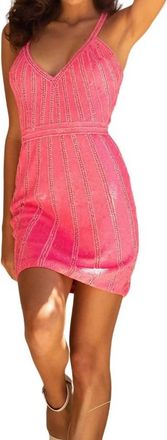 Primavera Short Beaded Cocktail Dress In Hot Pink