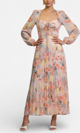 Rachel Roy Long-Sleeve Amira Pleated Midi Dress in Blush Bloom at Nordstrom, Size 14
