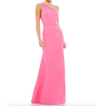 Mac Duggal One Shoulder Crepe Mermaid Gown In Hot Pink