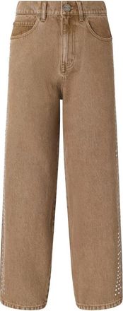 Pinko Jeans met vijf zakken- zijdelingse studs en Love Birds-borduurwerk - Dames - Loose Fit Jeans - Beige - W26 - Jeans