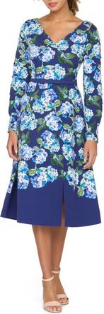 Kay Unger Briony Floral Midi Dress in Deep Navy at Nordstrom, Size 18