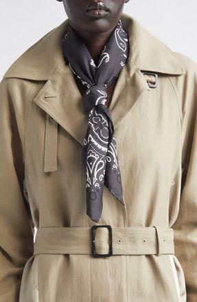 Ferragamo Arabesque Print Cotton & Silk Square Scarf in Dark Grey Black White at Nordstrom