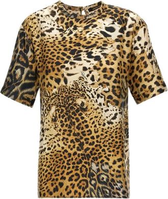 Roberto Cavalli T-shirt met Jaguar Skin print - Dames - T-shirts - Bruin - M - Tops