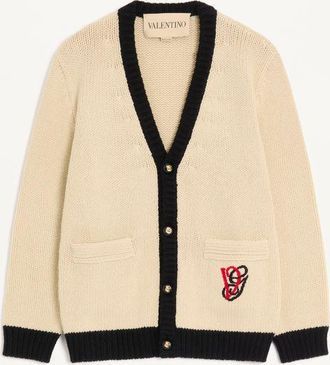 Valentino Cardigan Valentino In Lana Con Vg Ricamato Uomo BURRO/NERO XXL