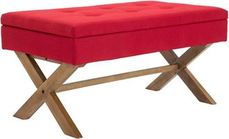 Clp Banco con patas de madera y asiento en Tela Rojo