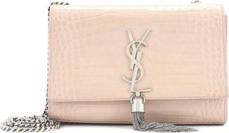 Saint Laurent Classic Monogram Tassel Crocodile Embossed Leather Small crossbody bag - Roze