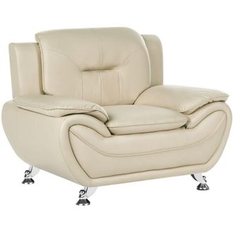 Beliani Armchair Beige Vegan Eco Leather Pillow Top Arms Silver Metal Legs Easy Clean Modern Glam Style Living Room LEIRA