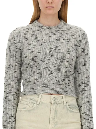 Moschino Acrylic Blend Knit Cropped Sweater - Gray