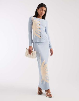 Never Fully Dressed Sol Dorris - Gonna lunga a coste blu ghiaccio con stampa in coordinato