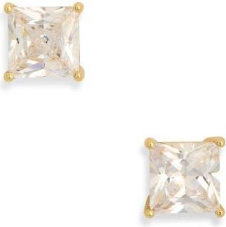 Nordstrom Rack Princess Cut Cubic Zirconia Stud Earrings in Clear- Gold at Nordstrom Rack