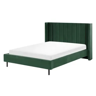 Beliani Cama Con Somier De Terciopelo Verde Oscuro 140 X 200 Cm Listones Moderno Villette