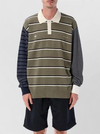 adidas striped knit polo long sleeve sweater