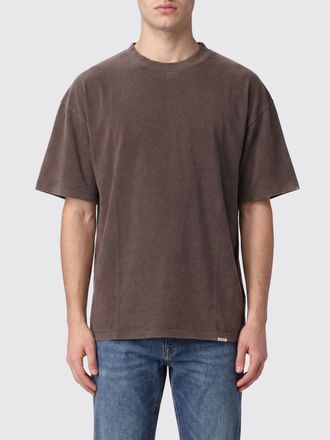 Represent T-shirt girocollo in cotone marrone con logo a contrasto sul petto
