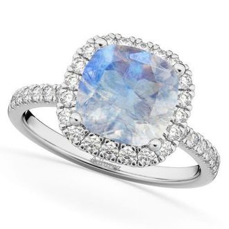 Allurez Cushion Cut Halo Moonstone & Diamond Engagement Ring 14k in 3.11Ct/white Gold at Nordstrom, Size 7.5