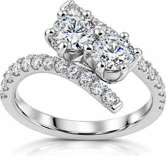 Pompeii3 1 cttw Diamond 2 Stone Forever Us Engagement Anniversary Ring 14k White Gold