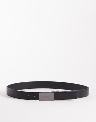 Valentino Cintura premium nera con fibbia argentata spazzolata-Nero