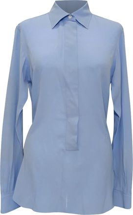 Victoria Beckham Logo-Embroidered Blouse in Blue Silk