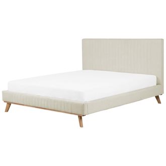 Beliani Cama Tapizada En Terciopelo Beige 180 X 200 Cm Patas De Madera Aspecto Moderno Talence
