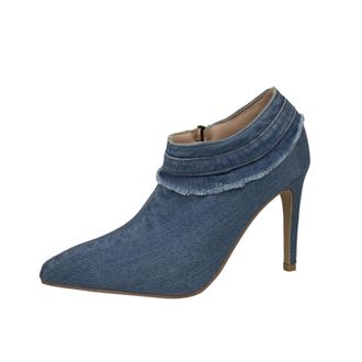 Generic Plain Denim Flat Side Zip Thin High Heel Shoes, navy, 6 UK