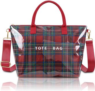 Generic PVC Trendy Shoulder Bags Letters Print Tote Bags for Women Work Shopping (Red) (Style 2)