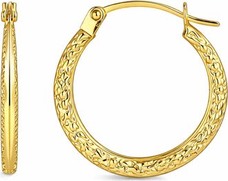 MAX + STONE Solid 14k Yellow Gold Textured Round Hoop Earrings With Click Top