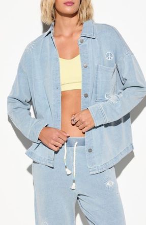 Spiritual Gangster Eye Bloom Sunny Button-Up Shirt in Bleached Denim at Nordstrom, Size X-Small