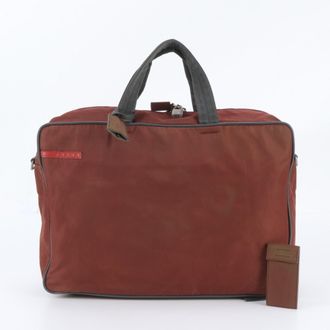 Prada Gray Red Color Boston Bag Tote Bag (Pre-Owned)