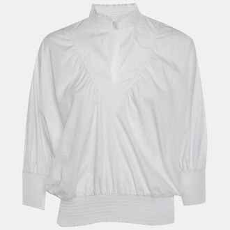 Maje White Poplin Smocked Detail Top
