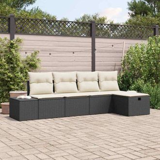 vidaXL Conjunto De Sof&aacute; De Jard&iacute;n 5 Pcs Negro 55 X 62 X 69 Cm Vidaxl