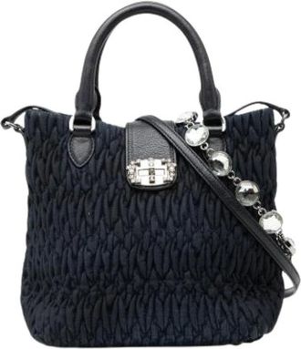 Miu Miu Pre-owned Handbags, female, Blue, Size: ONE SIZE Pre-owned Gathered Denim Satchel