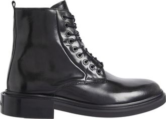 Calvin Klein Black Polished Zipper Closure Leather Ankle Boots