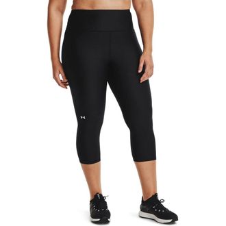 Under Armour Womens HeatGear Caprihose, Hoher Rutschfester Bund, Taschen Leggings, Black (001)/White, 3X