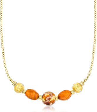 Ross-Simons Italian Brown and Orange Murano Glass Bead Necklace in 18kt Gold Over Sterling