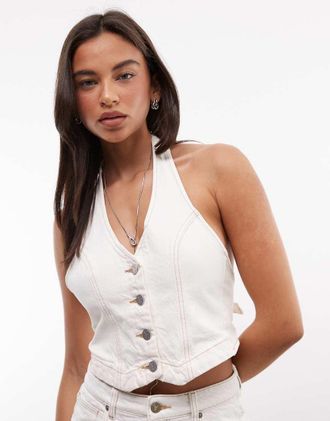 Abrand Gilet corto bianco con bottoni