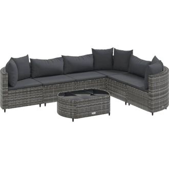 vidaXL Set De Sof&aacute;s De Jard&iacute;n 7 Pzas Con Cojines Rat&aacute;n Sint&eacute;tico Gris Vidaxl