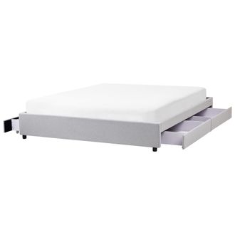 Beliani Beliani - Cama Con Cajones Sin Cabecero De Tela 180 X 200 Cm Dise&ntilde;o Vintage Con Almacenaje Gris Claro Prades