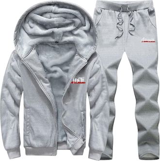 Generic Fleece Lined Tracksuit Men Full Zip Up Hoodies Elasticated Waist Trousers Winter Thermal Sportswear Soft Sherpa Activewear Athletic Cardigan Jacket+Lo