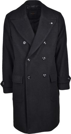 Officina 36 Black Double-Breasted Tailored Wool-Blend Coat