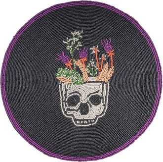 Tiramisu Midnight Skull Botanical Beaded Halloween Placemat