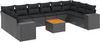 vidaXL Set De Sof&aacute;s De Jard&iacute;n 11 Pzas Y Cojines Rat&aacute;n Sint&eacute;tico Negro Vidaxl