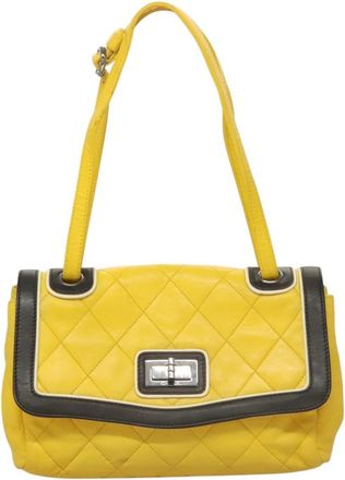 Chanel Two Tone Mademoiselle Lock Flap Quilted Lambskin Yellow Leather Handbag (Pre-Owned)