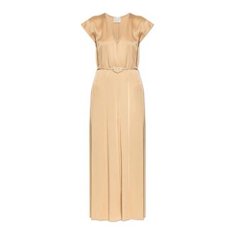 Forte_Forte Satijnen Jurk Met Riem - Dames - Maxi kleedjes - Beige - XS - Satijn - Kleedjes