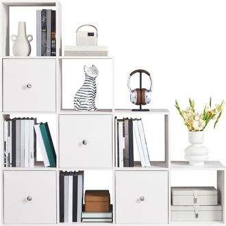Yaheetech Homevive Librer&iacute;a Moderna Con 10 Compartimentos Estanter&iacute;a En Forma De Escalera 128 &times; 29 &times; 128 Cm Blanco