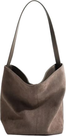 Generic Womens Bag Large Capacity Suede Bucket Shoulder Solid Color Simple Casual Commuter(Khaki)