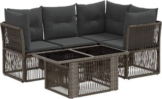 vidaXL Conjunto De Sof&aacute;s De Jard&iacute;n 5 Uds. Gris Rat&aacute;n Sint&eacute;tico Vidaxl
