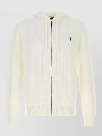 Polo Ralph Lauren cotton sweatshirt hood drawstrings cable knit
