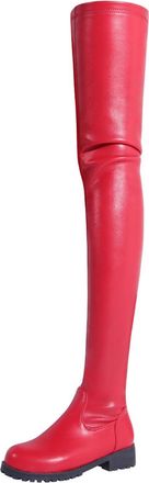 Generic Red,6.5 UK,Womens Leather PU Thigh High Boots Round Toe Side Zippe Fashion Comfy Chunky Low Heel Over The Knee Boot Fall Winter Dress Shoes