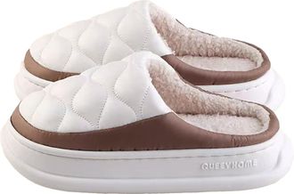 Generic Womens Closed Toe Winter Slippers, Warm Platform Cotton House Shoes with Cozy Plush Lining, Waterproof Non-Slip Indoor Outdoor Slide Slippers,White,5.