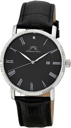 Porsamo Bleu Veritas 1 Croc Embossed Leather Strap Watch, 40mm in Silver at Nordstrom Rack