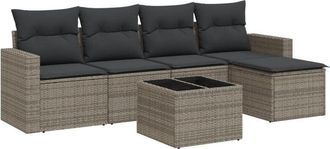 vidaXL Set De Muebles De Jard&iacute;n 6 Pzas Y Cojines Rat&aacute;n Sint&eacute;tico Gris Vidaxl
